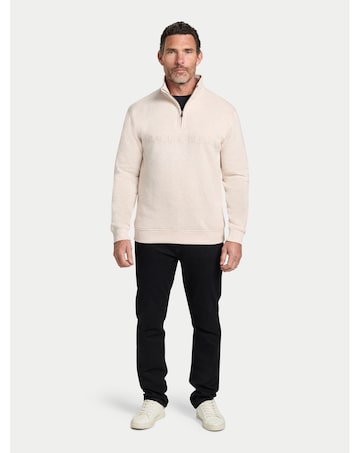 Raging Bull Tonal Embroidered Quarter Zip Sweat Ecru Marl