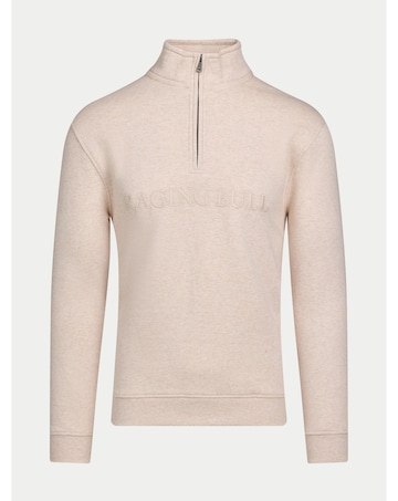 Raging Bull Tonal Embroidered Quarter Zip Sweat Ecru Marl