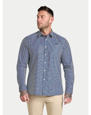Raging Bull L/S Classic Poplin Stripe Shirt Navy
